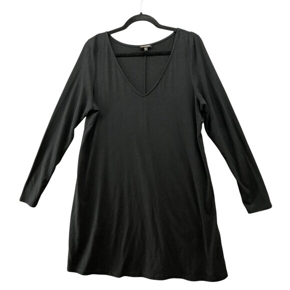 Express Long Sleeve T Shirt Dress Womens XL Black V-Neck Modal Blend Mini - Picture 1 of 8